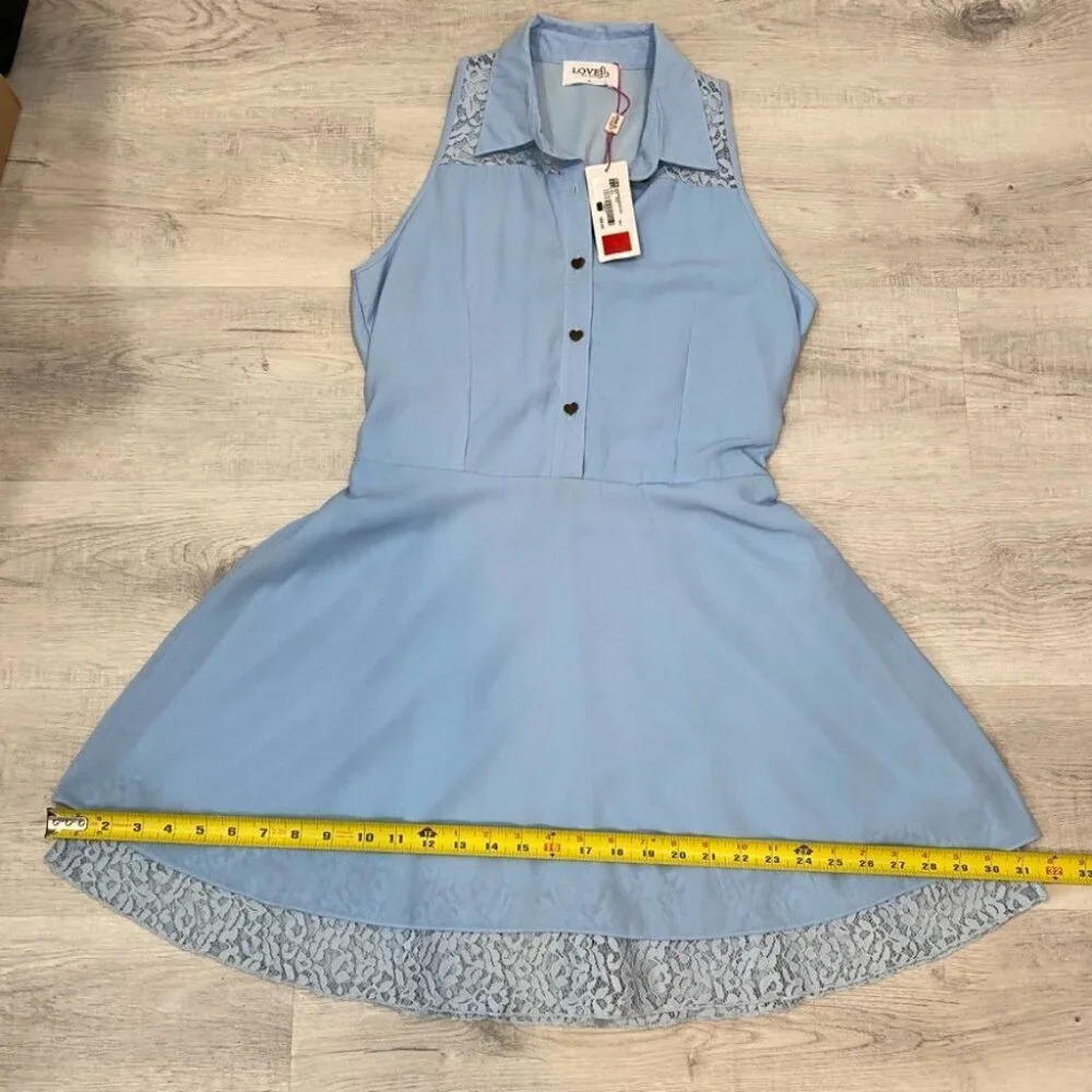Love By Bayo Women's Med Blue Lace Fitted Flare Dress in Baby Blue NWT Lined - Picture 13 of 16